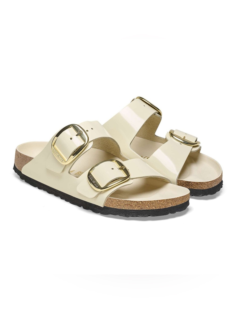 Birkenstock Arizona Big Buckle Natural Leather Patent High Shine Ecru